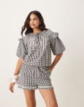 [Neon Rose] Neon Rose shirred gingham balloon sleeve blouse in black 8 Black gingham