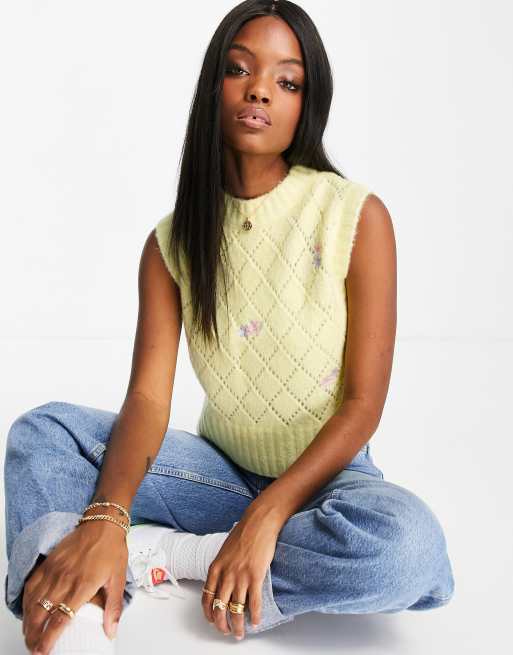 Neon Rose shrunken sweater vest in pastel floral knit ASOS