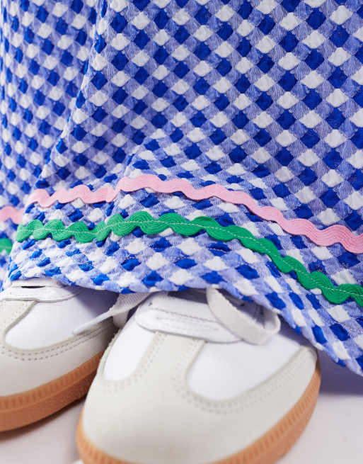 Neon Rose slinky gingham bow detail maxi skirt in blue, 2 of 5