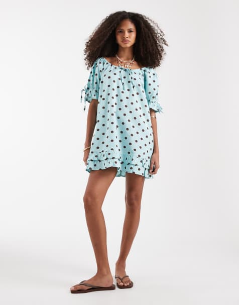 Neon Rose smock dress in sea moss polka dot - view 1