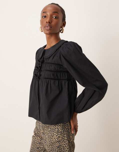 Neon Rose - Sort cropped bluse med sløjfedetaljer - view 1