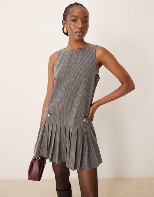 Neon Rose sparkle pinstripe pleated pinafore dress in grey ASOS