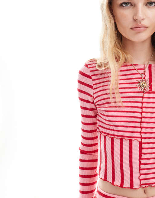 Neon Rose spliced stripe long sleeve top in red and pink - part of a set, 2 of 4