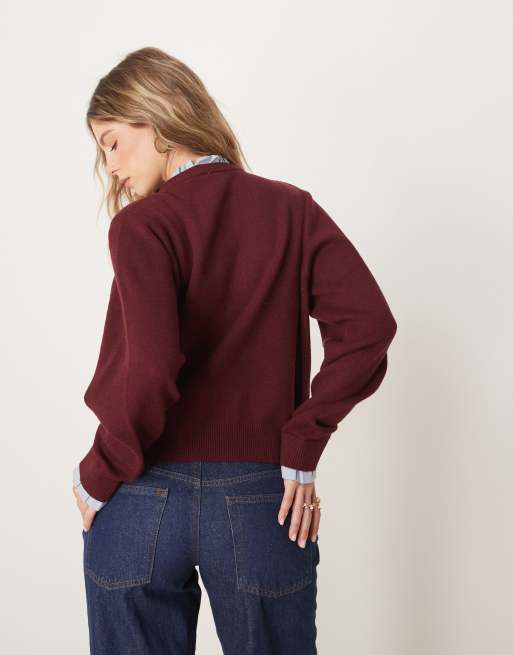Neon Rose – Strickjacke in Grau mit kontrastierenden, kompakten Rüschen, 4 von 4