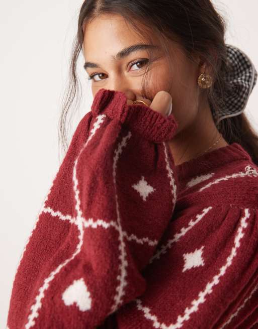 Neon Rose – Strickjacke in kräftigem Rot mit Harlekin-Muster ASOS