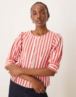 stripe embroidered blouse in red