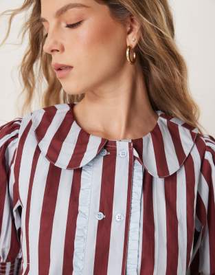 Neon Rose Striped Cropped Blouse In Red