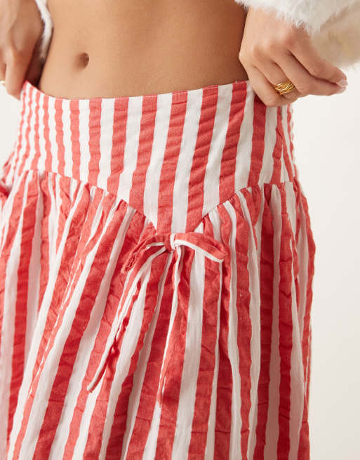 Neon Rose striped volume midi skirt in red ASOS