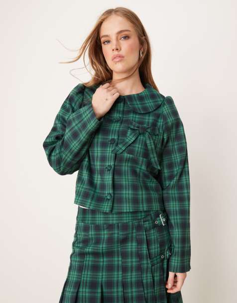 Neon Rose tartan bow detail cropped jacket in navy (part of a set) - view 1