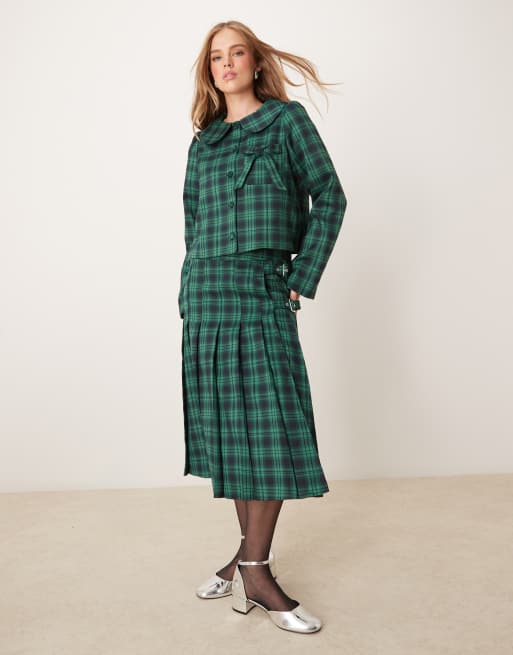 Neon Rose tartan bow detail cropped jacket in navy - part of a set
