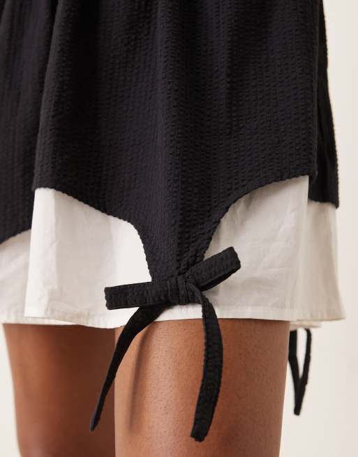 Neon Rose tie detail overlay mini dress in black and white, 2 of 4