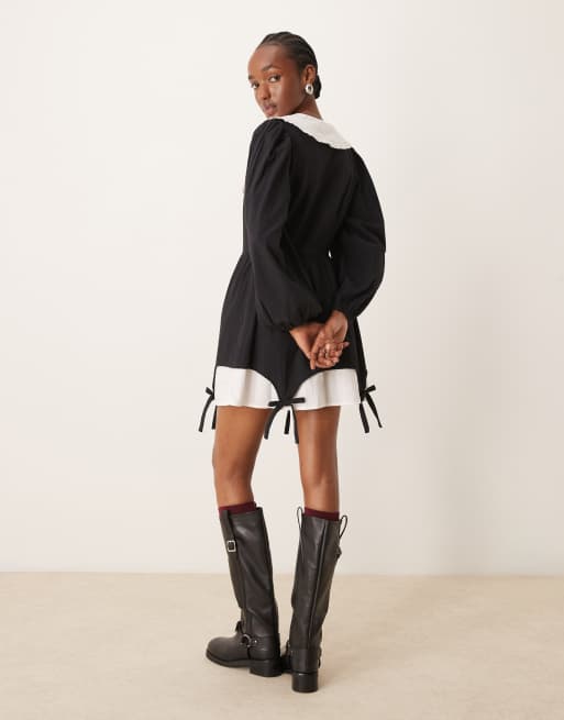 Neon Rose tie detail overlay mini dress in black and white | ASOS