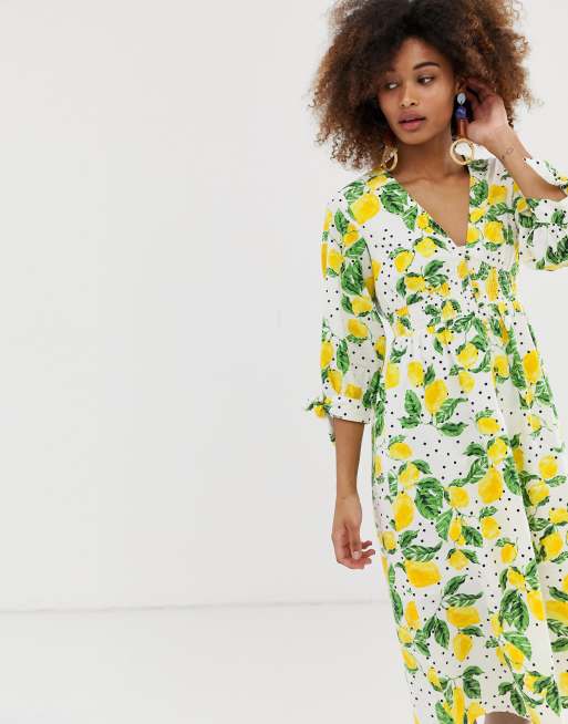 Lemon print 2025 midi dress