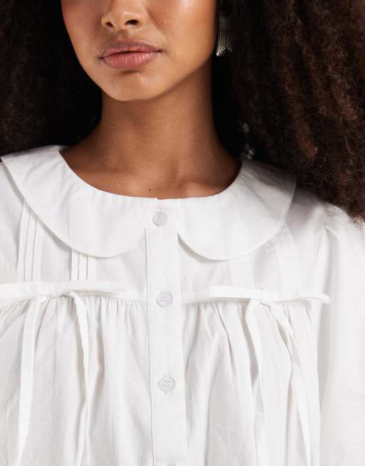 Neon Rose - Top met strikdetail, korte mouwen en kraagje in wit, 4 van 4
