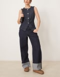 [Neon Rose] Neon Rose turn up detail straight leg jeans in indigo-Navy M Indigo Blue