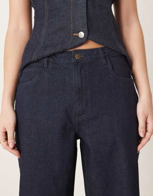 Neon Rose turn-up detail straight leg jeans in indigo