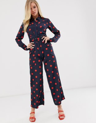 Neon Rose utility jumpsuit in polka dot-Navy