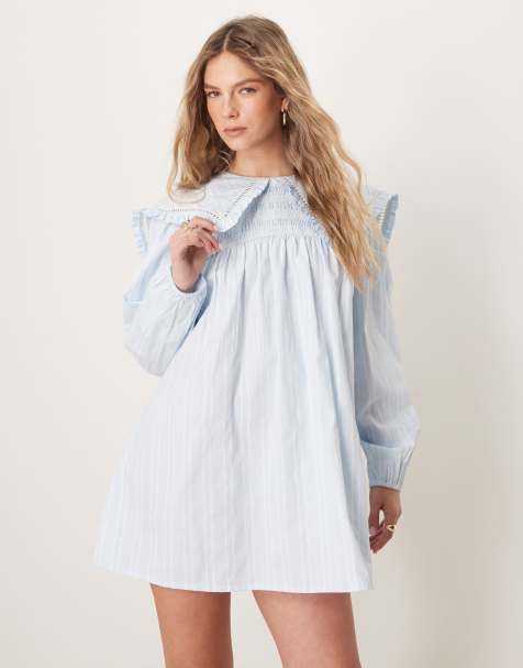 Neon Rose - Vestito babydoll a punto smock azzurro - view 1