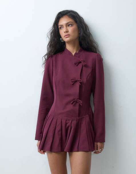 Neon Rose vestito corto asimmetrico con allacciatura in bordeaux - view 1