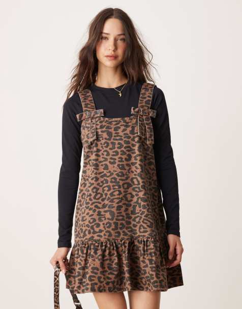 Neon Rose - Vestito scamiciato marrone in denim con stampa leopardata - view 1