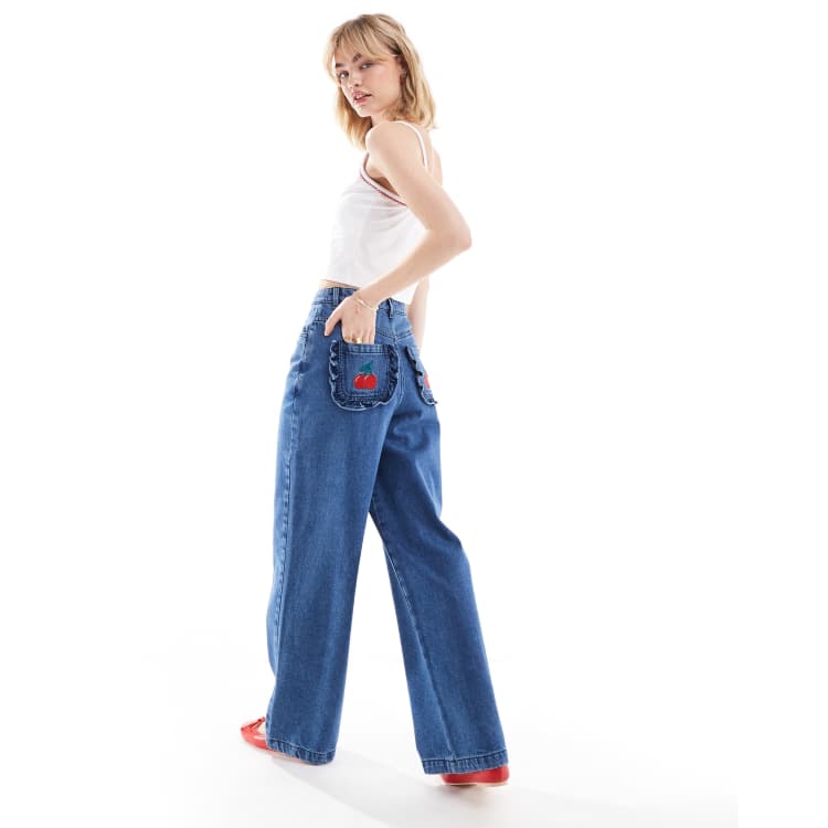 デニム・ジーパン overdue flair : 25SS / ROSE DENIM PANTS (BLUE ROSE) 205994734-1-midbluered?$n_750w