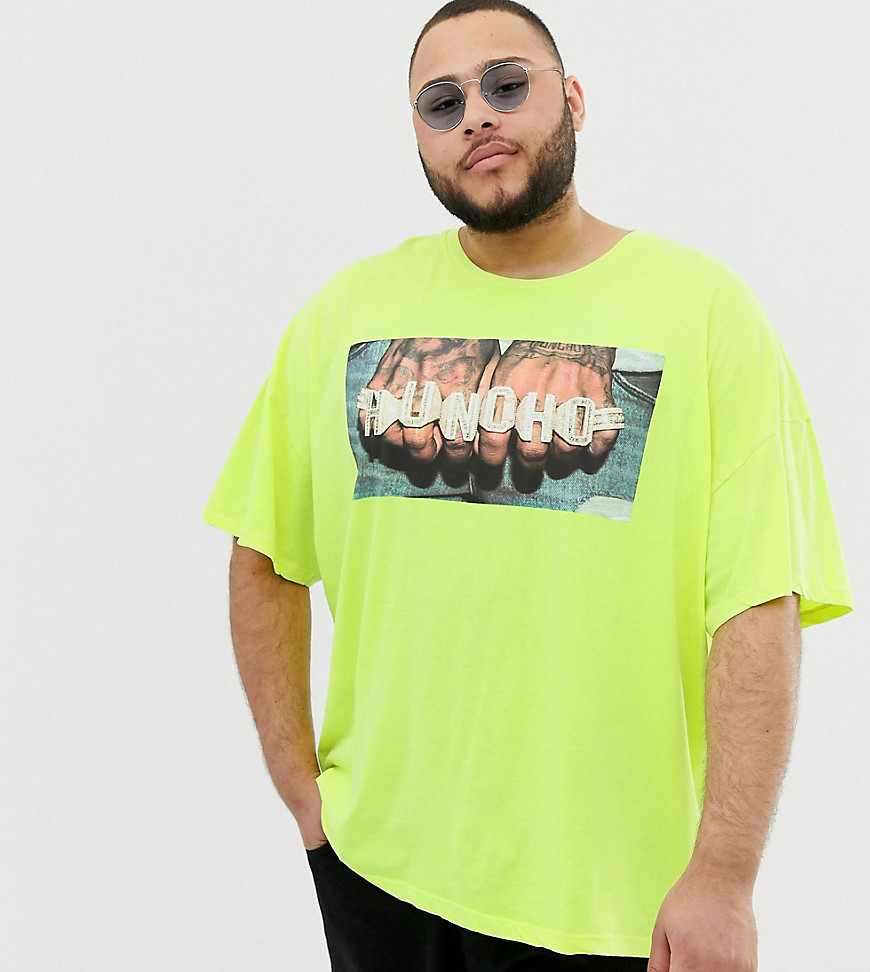 Neonfarvet oversized Migos Huncho t-shirt fra ASOS DESIGN Plus-Grøn