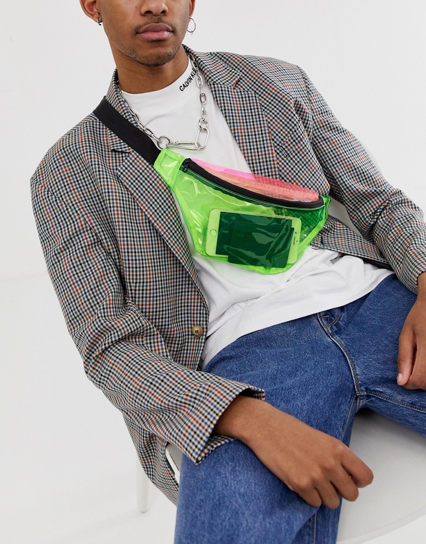 фото Неоновая пластиковая сумка-кошелек через плечо в стиле колор блок asos design-мульти