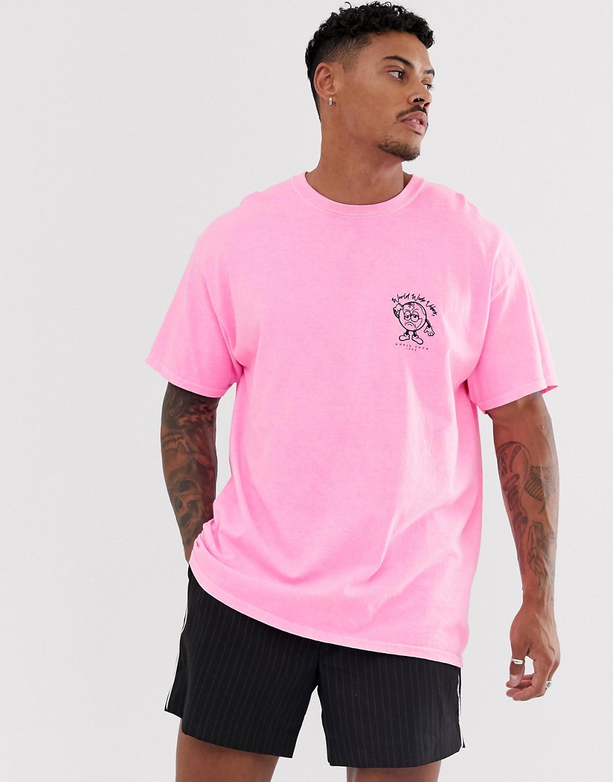 фото Неоново-розовая футболка с принтом \"vibes\" new look-розовый