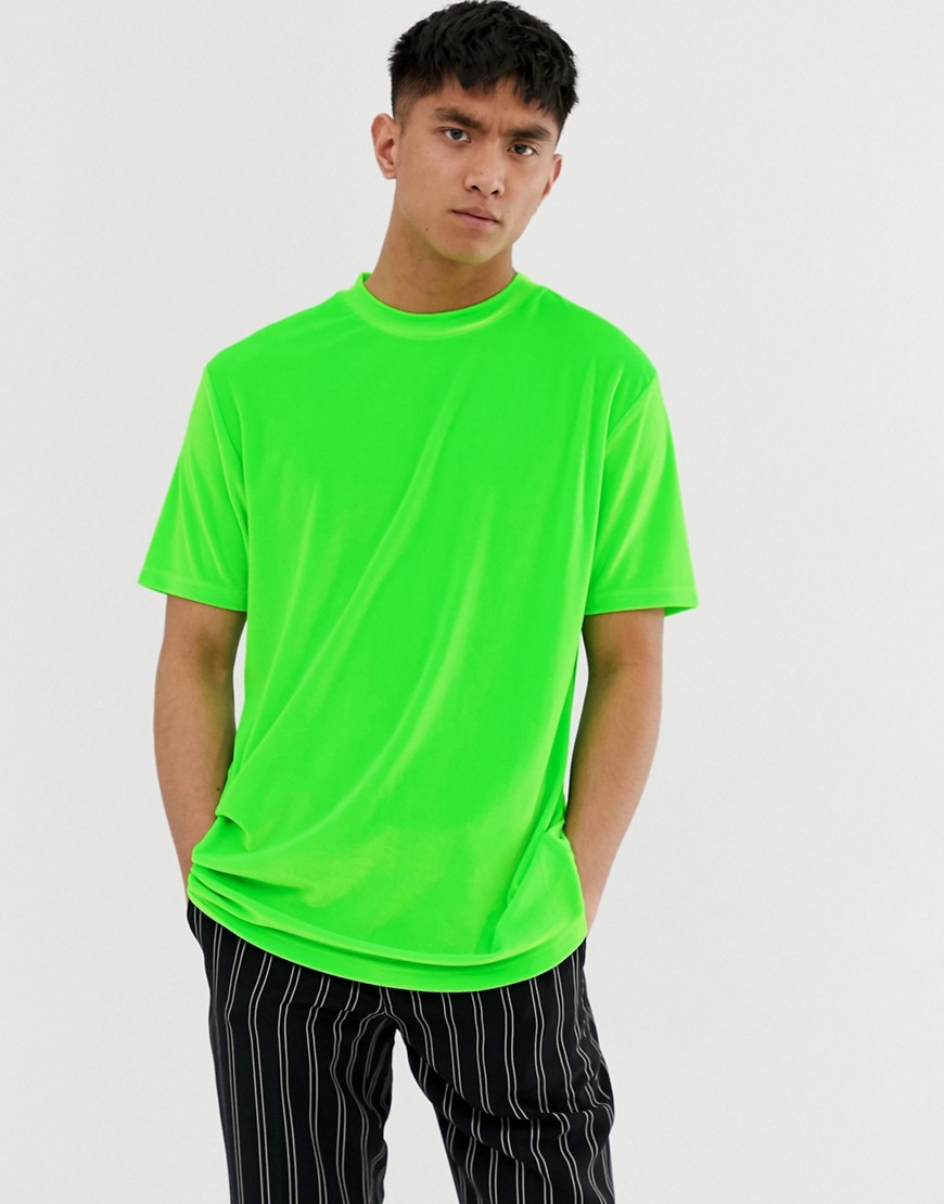 фото Неоново-зеленая длинная велюровая футболка свободного кроя asos design-зеленый