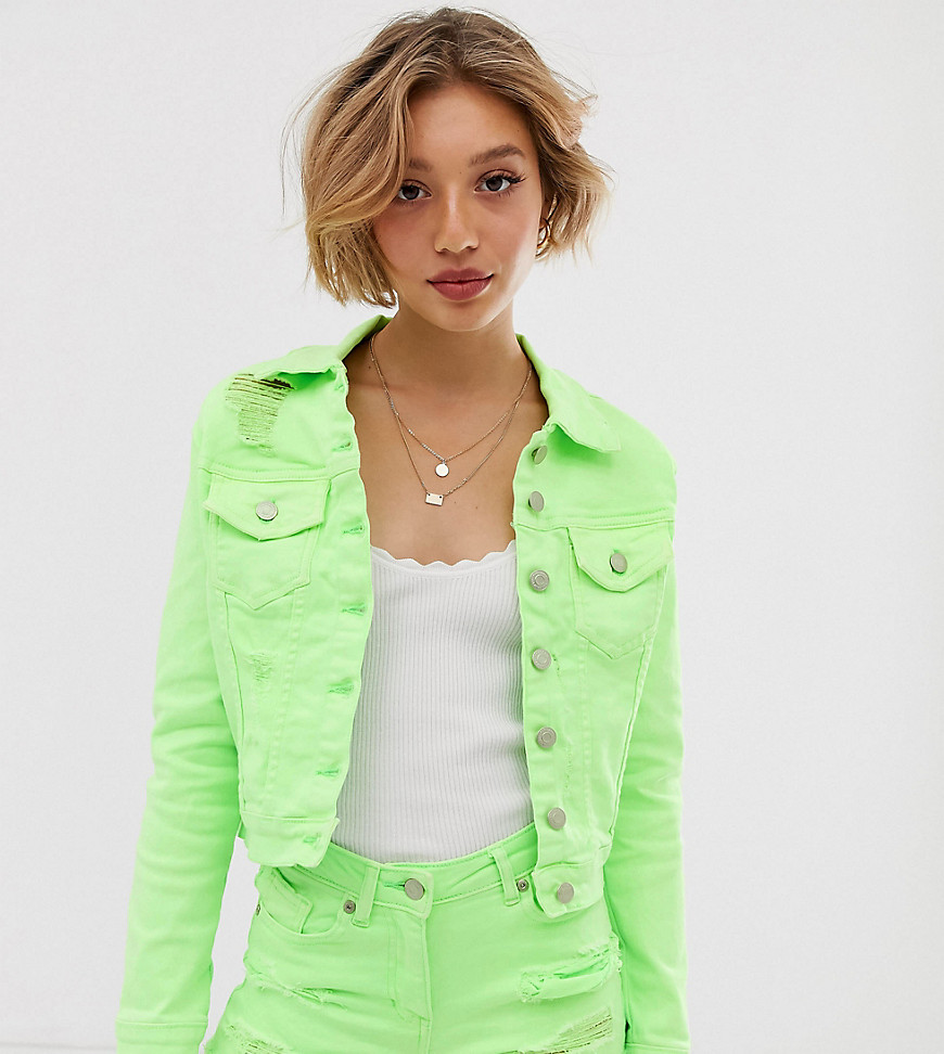 фото Неоново-зеленая джинсовая куртка parisian petite-зеленый