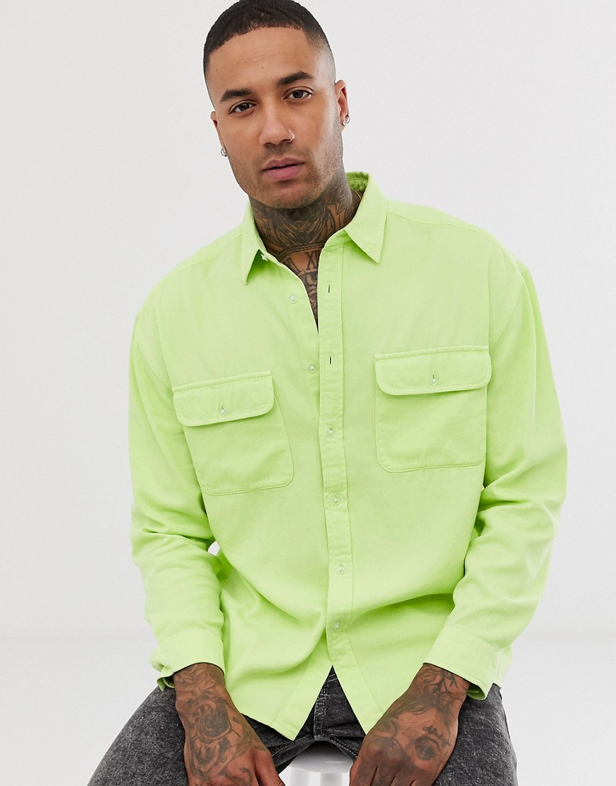 фото Неоново-зеленая джинсовая oversize-рубашка в стиле 90-х asos design-зеленый
