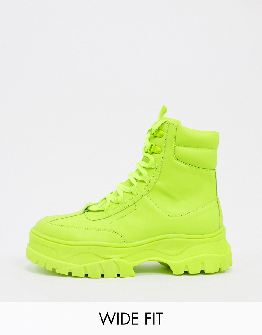 фото Неоново-зеленые ботинки для широкой стопы из искусственной кожи с массивной подошвой asos design-зеленый