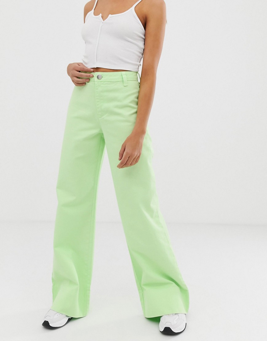 фото Неоново-зеленые длинные широкие джинсы с пастельным оттенком asos design-зеленый