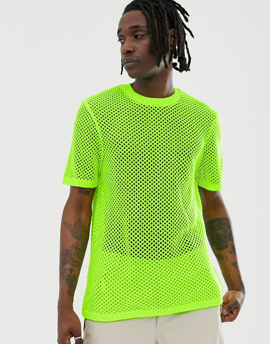 фото Неоново-желтая трикотажная сетчатая футболка asos design-зеленый