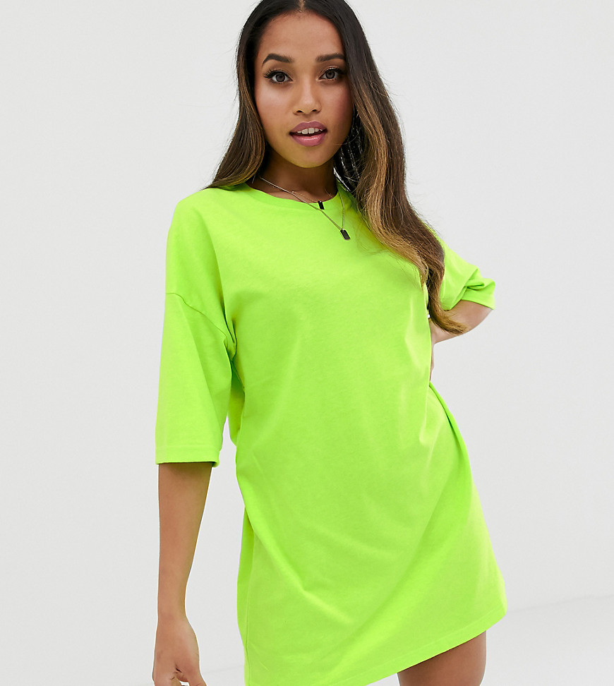 фото Неоновое платье-футболка asos design petite-зеленый asos petite