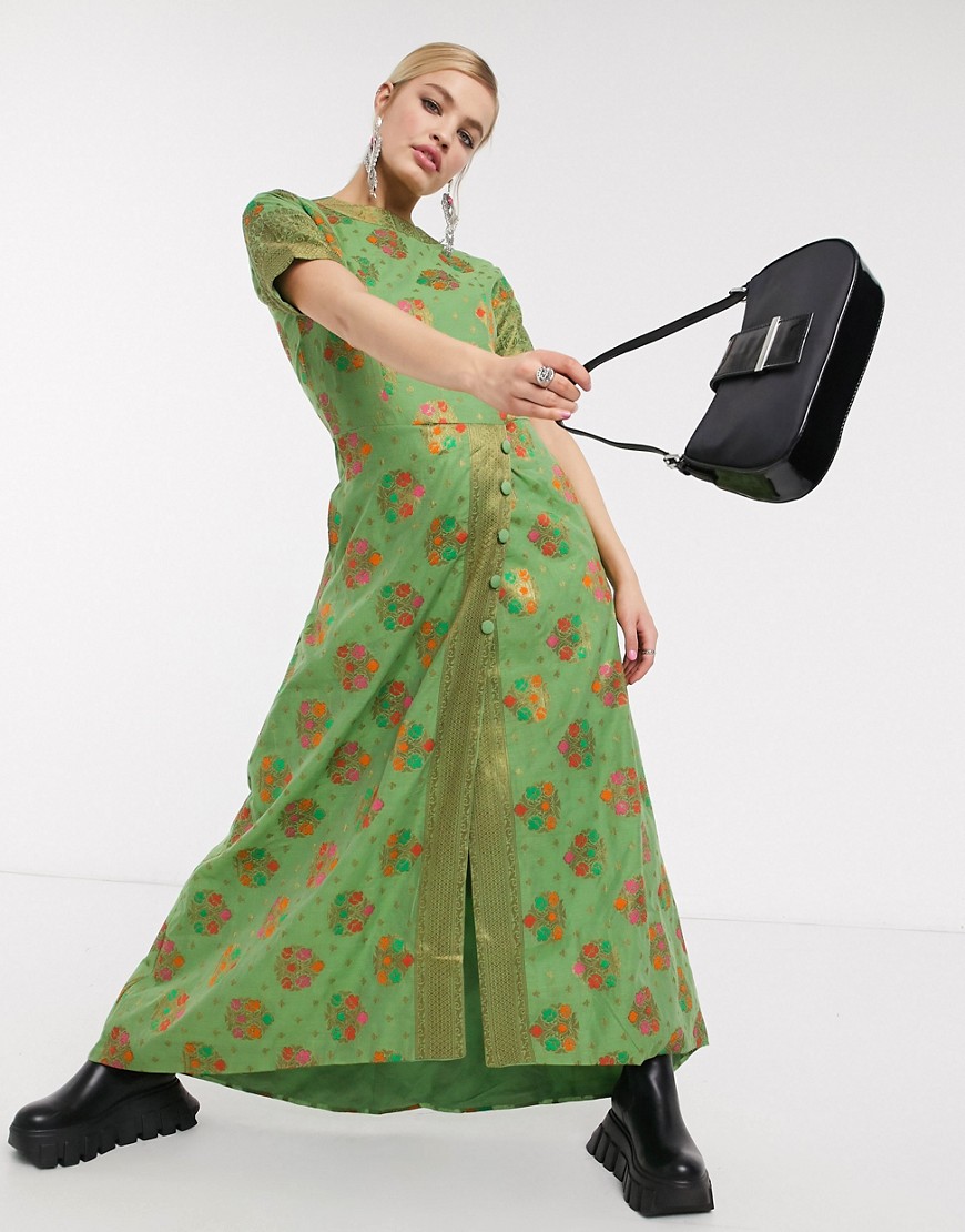 Nesavaali - Lange jurk met versiering-Groen