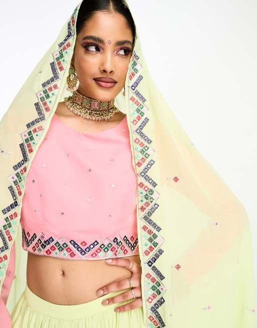 Nesavaali lehenga dupatta in mint green ASOS