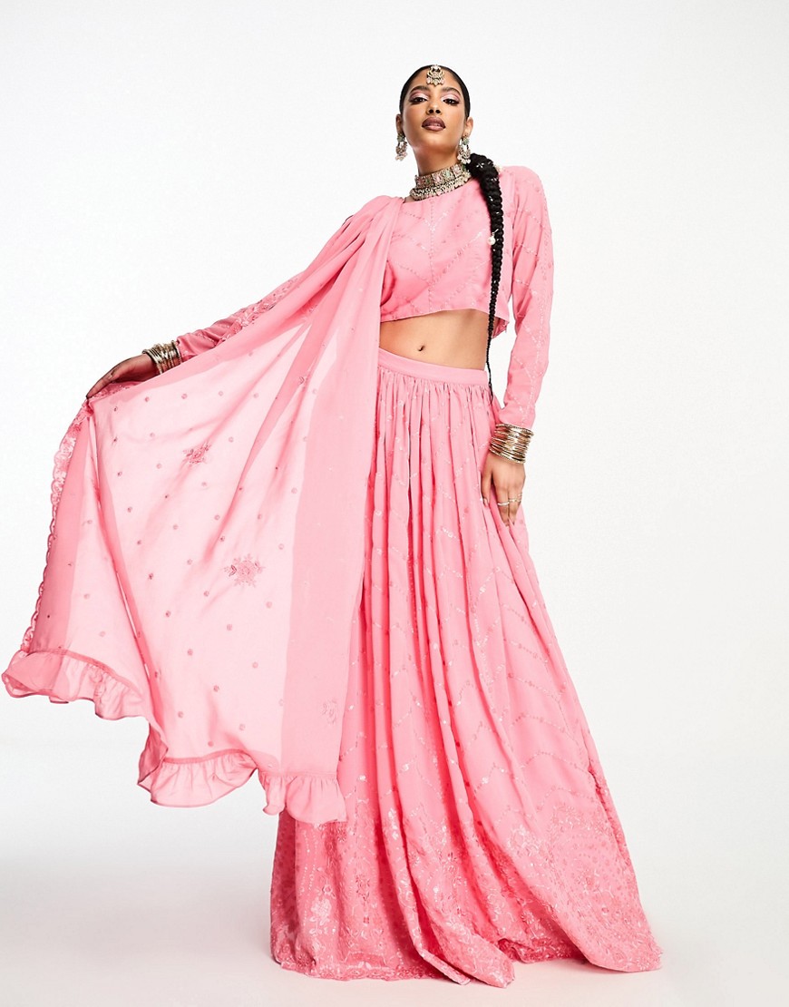lehenga embroidered full skirt in blush pink