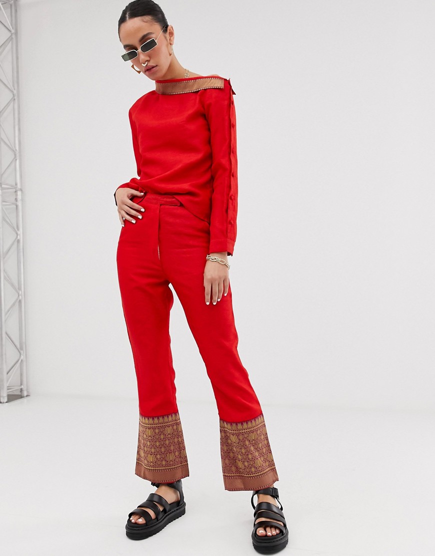 Nesavaali matching trouser set-Red