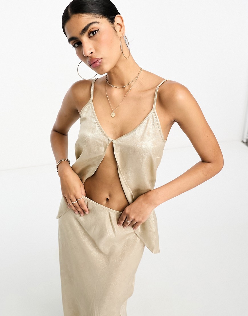 Never Fully Dressed 90s drape top co-ord in textured metallic-Grey