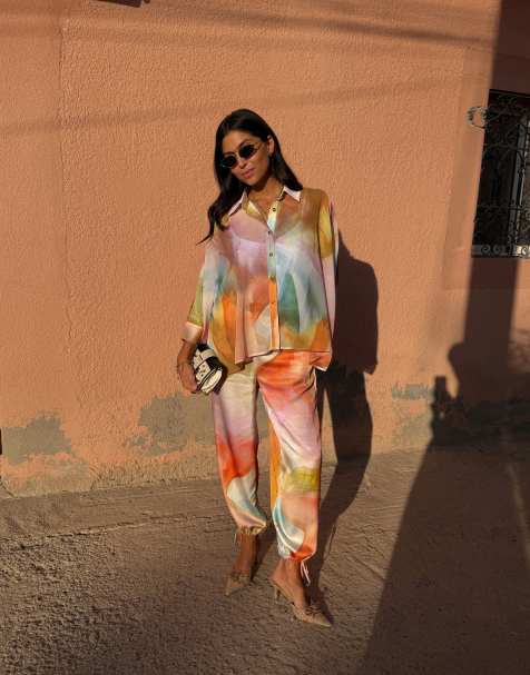 Never Fully Dressed abstract shirt and trousers co-ord in ombre - view 1