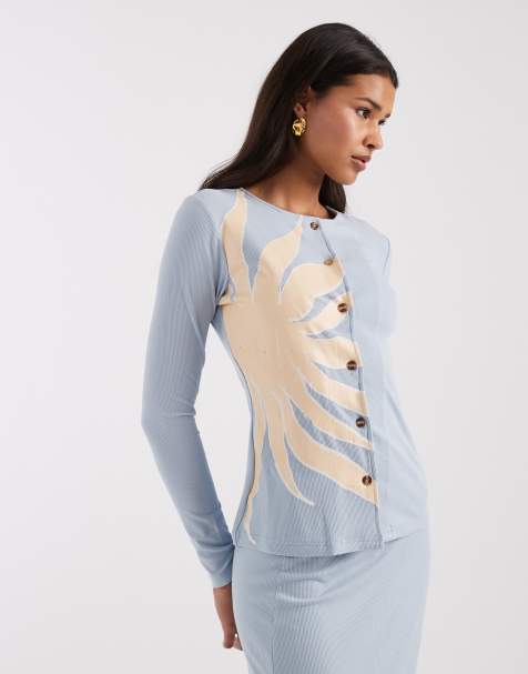 Never Fully Dressed – Alexa – Isblå, ribbad kofta med solmönster, del av set - view 1