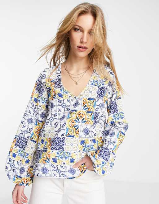 Never Fully Dressed Amalfi printed blouse in blue (part of a set)