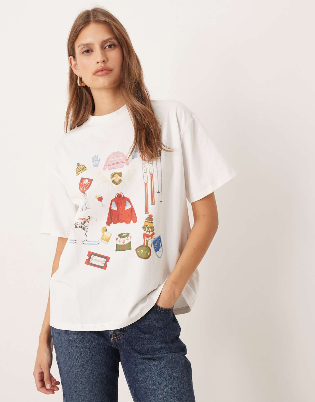 Never Fully Dressed Apres ski graphic t-shirt in white