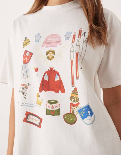 Never Fully Dressed Apres ski graphic T-shirt in white ASOS