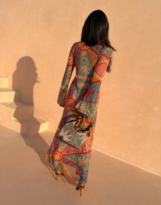 Never Fully Dressed - Aria - Maxi jurk van mesh met lange mouwen en caleidoscoopprint, 4 van 4