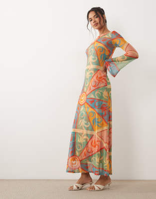 Never Fully Dressed Aria mesh long sleeve maxi dress in kaleidoscope print