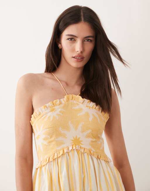 Never Fully Dressed Ashley cotton halter neck maxi dress in yellow stripe, 2 of 4