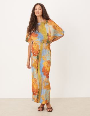Never Fully Dressed Asymmetric Plisse Maxi Dress In Multi