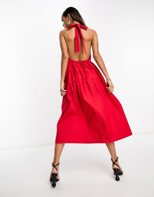 Never Fully Dressed backless midaxi dress with pockets in red